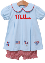 Load image into Gallery viewer, Patriotic Pleat Embroidery Bloomer Set
